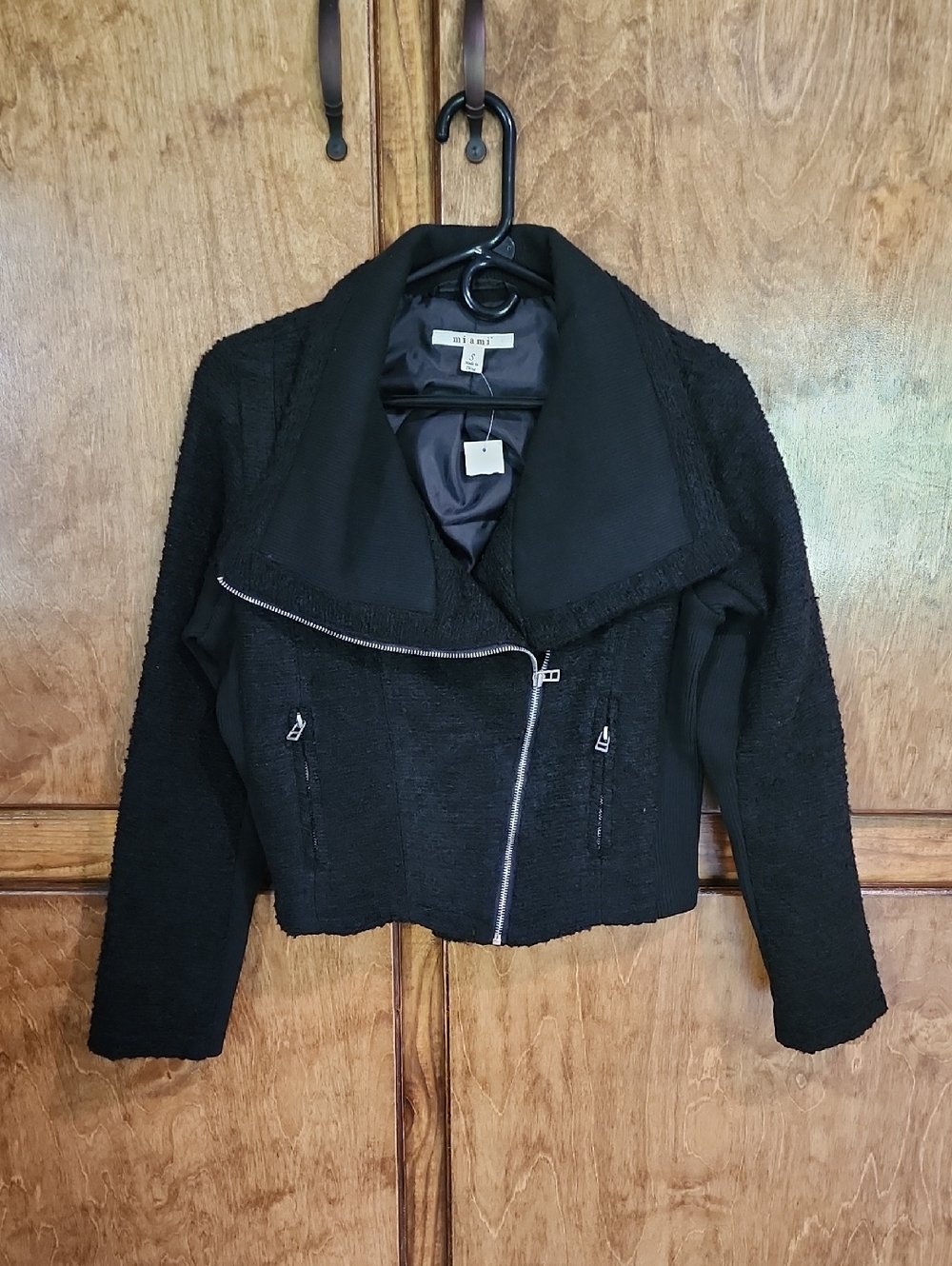 Miami Black Cropped Asymmetrical Zip Jacket